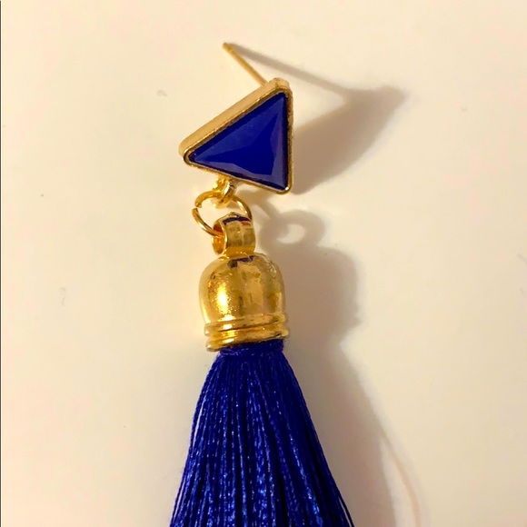 Blue and Gold Tassel Earrings - Picture 2 of 2